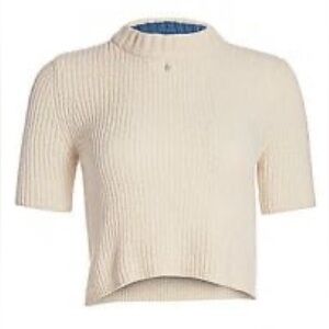 STAUD Pink Ribbed Short-Sleeve Knit Top